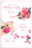 This Mother's Day card is presented almost like a flat-lay photograph taken on a peaceful morning in Feltham, where every element has been lovingly placed to resemble a fresh bouquet resting on crisp white linen. Dominating one corner are plump pink roses, their petals richly layered and slightly curled at the tips, revealing delicate variations of blush, shell pink, and deeper rose hues. The blooms appear soft and velvety, as if you could reach out and feel their smooth surface, reminiscent of roses just arranged at Flowers Feltham before going out for local delivery. Scattered loosely around this main cluster are individual petals, some nestled close to the flowers, others drifting further away, creating a poetic sense of movement and echoing the gentle fall of petals after a bouquet has been admired. A slender pastel ribbon meanders gracefully through the scene, its gentle twists and folds mirroring the organic lines of the petals. Across the top and side, graceful calligraphy spells out a warm Mother's Day greeting, the lettering sweeping and curved, lending an intimate, handwritten charm. The lighting is soft and warm, casting the faintest shadows beneath the petals and ribbon, as though the card is resting near a window looking out toward Feltham Green. The overall impression is of a quiet, heartfelt gesture: a card meant to sit beside a vase of fresh roses on a coffee table, carrying within its delicate design all the love, appreciation, and gentle admiration felt for a special mum on her day.
